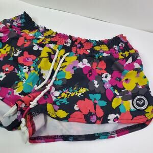 Roxy Womens Mini Swim Shorts Medium Black Multicolor Floral Print Drawstring